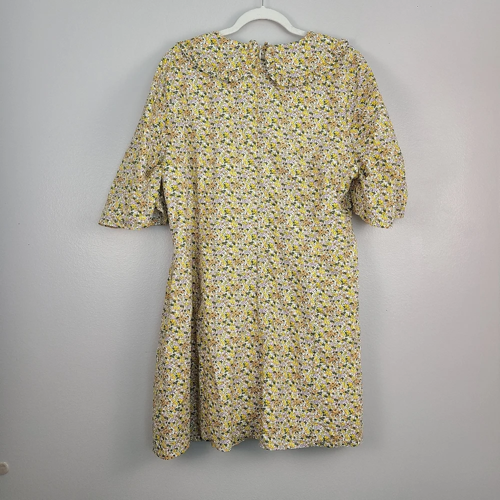 Anthropologie Yellow Lightweight Floral Cotton Collared Puff Sleeve Mini Dress - Picture 14 of 16